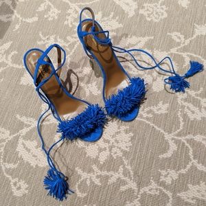 Aquazzura blue fringe heels